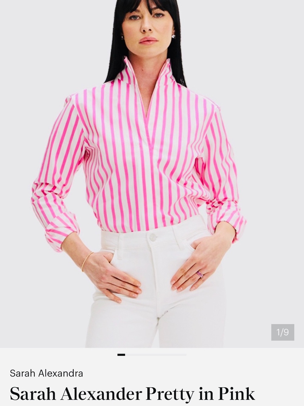 Sarah Alexander Pretty in Pink Stripe V-Neck Hidden Button Cotton Top/Blouse - Picture 2 of 6